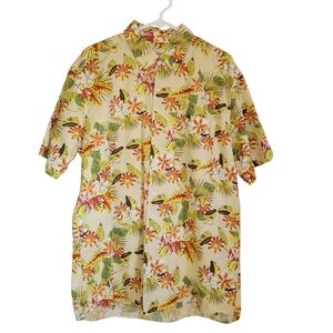 Isle Bay Linen Blend Aloha Hawaiian Shirt XL Tropical Floral Button Down